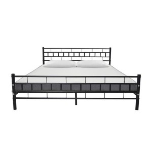Wooden Bed Slat and Metal Iron Stand Queen Size Mattress Iron Bed Black