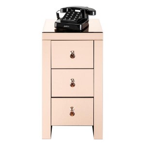 Mirrored Glass Bedside Table with Three Drawers Rose