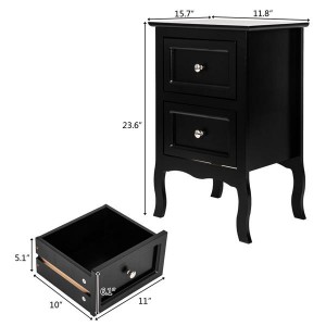 Country Style Two-Tier Night Table Large Size Black