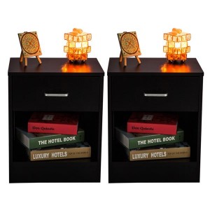 2pcs Night Stands with Drawer Black