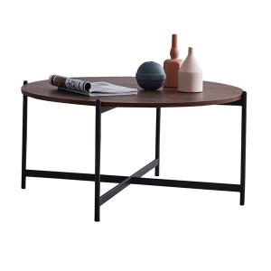 Modern Round coffee table,Black color frame with walnut top-36"
