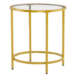 [50 x 50 x 55]cm Simple Single Layer Round Frame Glass Surface Coffee Table Side Table 50 Round Gold