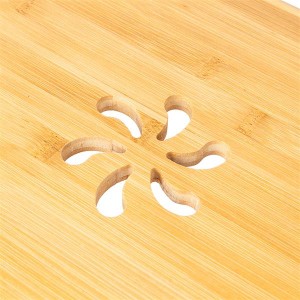 [US-W]53cm Trendy Double Flowers Engraving Pattern Adjustable Bamboo Computer Desk Wood Color